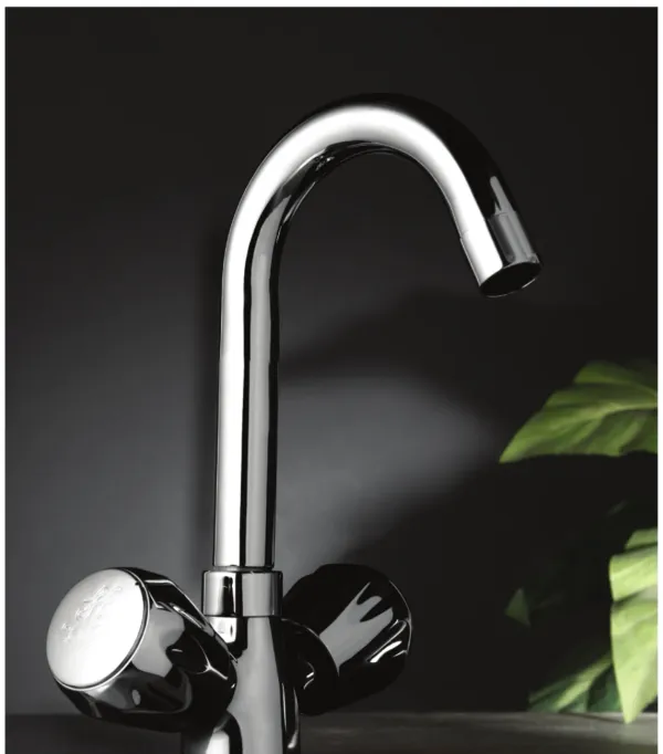 Continental collection central hole basin mixer with gooseneck spout and round twist knobs in chrome finish